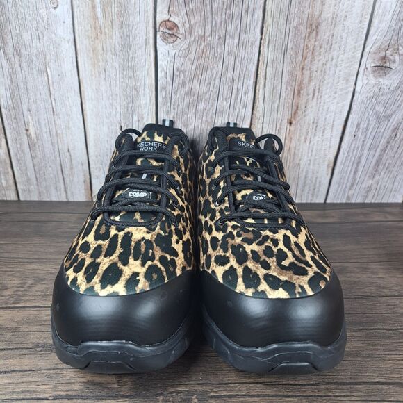 Skechers Sure Track Comp Toe Work Shoes Slip/Oil Resistant Women's 11 Leopard - Picture 2 of 9